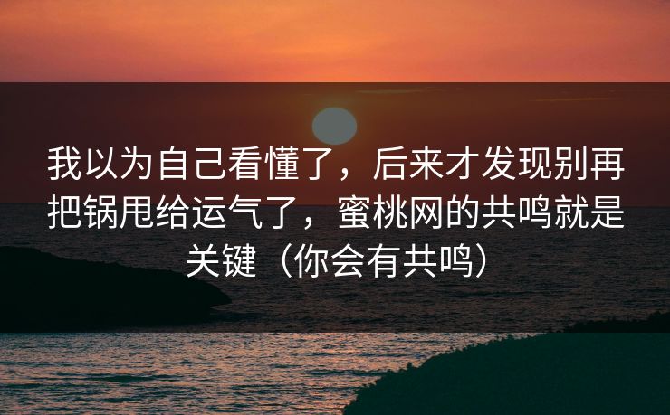 我以为自己看懂了,后来才发现别再把锅甩给运气了,蜜桃网的共鸣就是关键(你会有共鸣) 我以为自己看懂了,后来才发现别再把锅甩给运气了,蜜桃网的共鸣就是关键(你会有共鸣)
