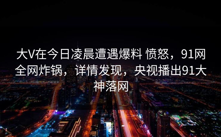 大V在今日凌晨遭遇爆料 愤怒，91网全网炸锅，详情发现，央视播出91大神落网